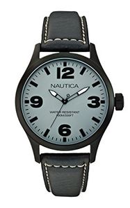 Nautica horlogeband A13612G Leder Grijs 24mm + wit stiksel