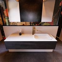 Badkamermeubelset Mondiaz Erin 150 cm met 1 Lade met RIDGE Wastafel Rechts Talc met 1 kraangat Greeploos Mat Dark Brown Badkamermeubelset Mondiaz Erin 150 cm met 1 Lade met RIDGE Wastafel Rechts Talc met 1 kraangat Greeploos Mat Dark Brown