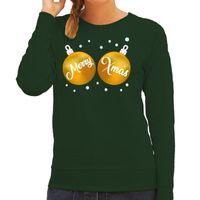 Foute kersttrui / sweater groen met gouden Merry Xmas voor dames - thumbnail