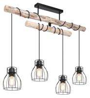 Globo Hanglamp Mina zwart met hout 4-lichts variërend 15326-4D