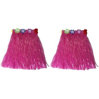 Hawaii thema verkleed rokje - 2x - raffia - roze - 40 cm - volwassenen