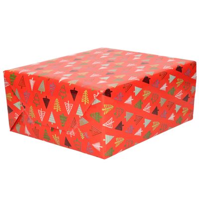 4x Rollen Kerst inpakpapier/cadeaupapier rood/gekleurde bomen 2,5 x 0,7 meter 4x Rollen Kerst inpakpapier/cadeaupapier rood/gekleurde bomen 2,5 x 0,7 meter