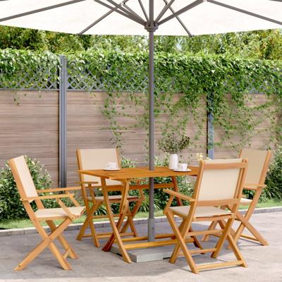 Tuinstoelen 4 st inklapbaar stof en massief hout beige