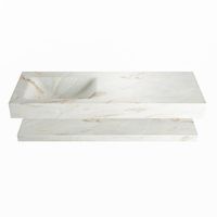 MONDIAZ ALAN-DLUX 130cm planchet Frappe. Vrijhangende wastafel CLOUD links zonder kraangat, kleur Frappe.