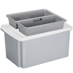 Sunware opslagbox kunststof 51 liter grijs 59 x 39 x 29 cm met deksel en organiser tray