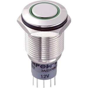 TRU COMPONENTS 701846 LAS2GQF-22ZE/G/12V/N/P Vandalismebestendige drukschakelaar 250 V/AC 3 A 2x aan/aan Continu Groen 1 stuk(s)