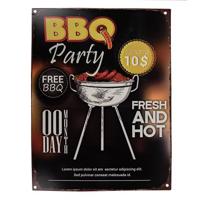 Clayre & Eef Tekstbord 25x33 cm Zwart Geel Ijzer BBQ Party Wandbord