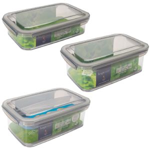 3x Voorraad/vershoudbakjes 1,2 en 1,9 liter transparant/grijs plastic 24 x 15 cm