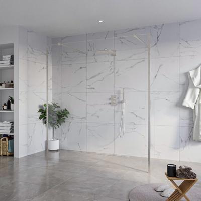 Fortifura Galeria Vrijstaande Inloopdouche - 180x200cm - Helder - antikalk - 8mm veiligheidsglas - 2 zijwanden 40cm - wandsteunen en hoekprofielen - Geborsteld RVS PVD (RVS) SW927769 2x/SW797920/SW797911 2x/SW798730 2x