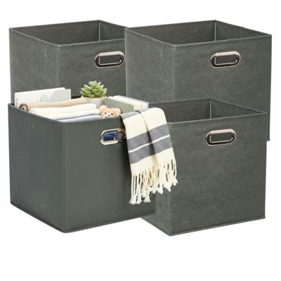 5Five Opbergmandjes - 4x - groengrijs - stof - inhoud 29 liter - 31 x 31 x 31 cm - Kast opberg box