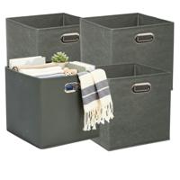 5Five Opbergmandjes - 4x - groengrijs - stof - inhoud 29 liter - 31 x 31 x 31 cm - Kast opberg box