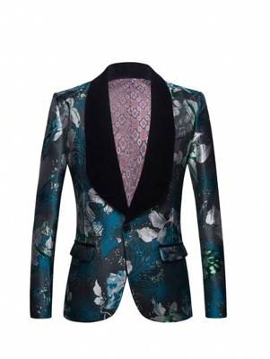 Bon&Bon Men's Dark Green Floral Tuxedo Jacket | Slim Fit Wedding Blazer Dark Green / XL