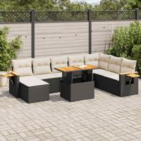 9-delige Loungeset met kussens poly rattan acacia zwart