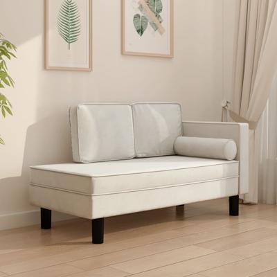 Chaise longue met kussens en bolster fluweel crèmekleurig