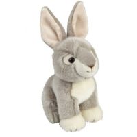 Pluche grijs konijn/haas knuffel zittend 18 cm speelgoed - thumbnail