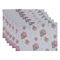 Clayre & Eef Placemats Set van 6 48x33 cm Blauw Roze Katoen Hortensia - thumbnail