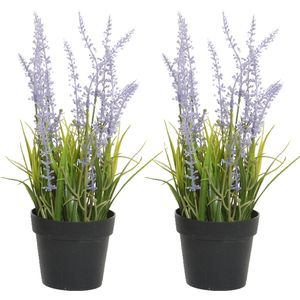 2x stuks lavendel kunstplant in pot - lila paars - D15 x H30 cm