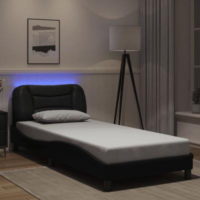 Bedframe met LED zonder matras "Hvar" kunstleer zwart 90x200 cm