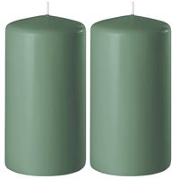 2x Kaarsen groen 6 x 15 cm 58 branduren sfeerkaarsen - Stompkaarsen - thumbnail