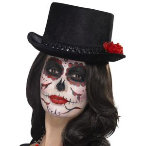 Day of the dead hoge verkleed hoed zwart - Dios de los Muertos - Halloween verkleed accessoires