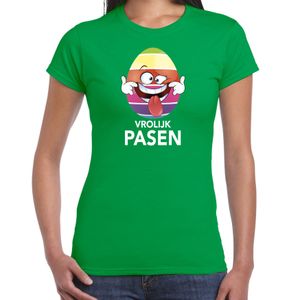 Paasei die tong uitsteekt vrolijk Pasen t-shirt groen voor dames - Paas kleding / outfit