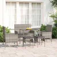 6-delige Loungeset met kussens poly rattan grijs