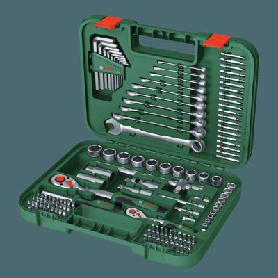 Bosch Groen Fastening set 132-piece (1/2" ratel, 1/4" ratel, universele bitschroevendraaier, Torx sleutelset 10 stuks, 10x steek/ringsleutel, 20x bit