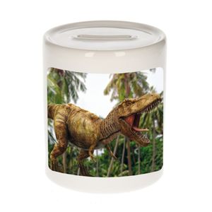 Dieren foto spaarpot brullende t-rex dinosaurus 9 cm - dinosaurussen spaarpotten jongens en meisjes