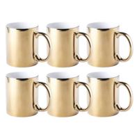 Koffie mokken/bekers - 6x - keramiek - met oor - metallic goud - 350 ml