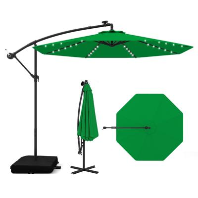 300 cm Parasol met Standaard en Ledverlichting Cantilever Parasol met Slinger Tuinparasol UV-Bescherming Marktparasol Terrasparasol voor Tuin Zwembad Terras (Groen)