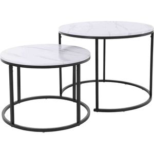 Bijzettafel set - 2-delig - wit marmer - 45 cm