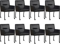 Set van 8 Zwarte leren moderne eetkamerstoelen Lucky - Granada leer Black (zwart leer)