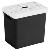 Sunware Opbergbox/mand - zwart - 25 liter - met deksel hout kleur - Opbergbox - thumbnail