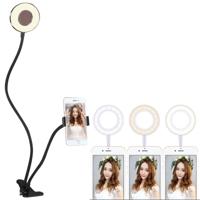 Clip stijl universele GSM houder beugel Selfie Ring Light met 3-kleur licht aanpassen voor Studio opname Live uitzending Live Show KTV etc.(Black)