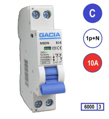 GACIA M80N-C10 installatieautomaat 1p+n C10 6kA (18mm)
