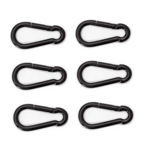 Karabijnhaak - 6x - zwart - staal - 6 cm - carabiner - 120 kg draagkracht