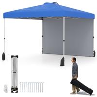 3 x 3 m Pop-up-paviljoen met Zijwand Draagbaar Tuinpaviljoen Inclusief Schaduwdoek met Rolzak Blauw