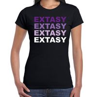 Extasy drugs fun t-shirt zwart met paarse bedrukking dames