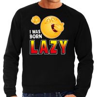 Funny emoticon sweater I was born lazy zwart heren
