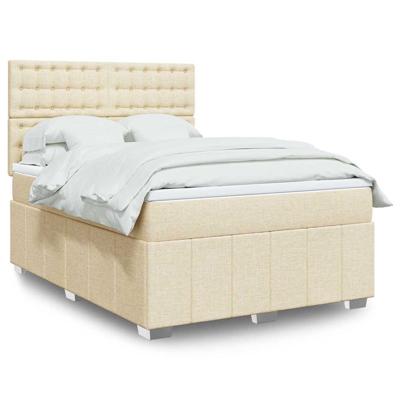 Boxspring met matras stof crèmekleurig 140x190 cm