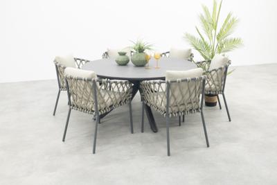 Sara/Marena ronde tuinset Ø158 cm. (7-delig) - Antraciet/Licht grijs