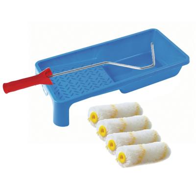 Sorex Verfrollers schilderen set - beugel en verfbak - 4x anti spat vacht verfrollers - 10 cm
