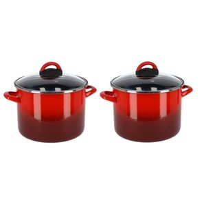 Set van 2x stuks rvs rode kookpan/pan met glazen deksel 20 cm 4,8 liter