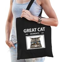 Grijze katten tasje zwart volwassenen en kinderen - great cat moments kado boodschappen tas