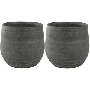 2x stuks plantenpotten/bloempotten in een strakke Modern design look mystic grijs Dia 26 cm en Hoogt - Plantenpotten