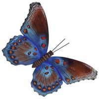 Tuin/schutting decoratie bruin/blauwe vlinder 44 cm