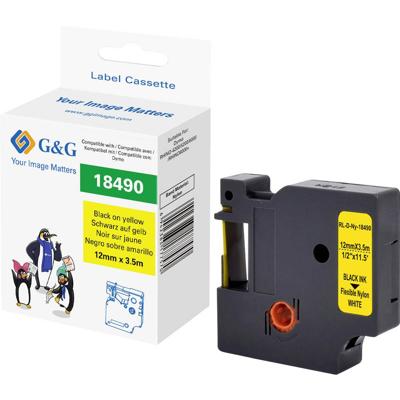 G&G Labeltape Polyamide Tapekleur: Geel Tekstkleur: Zwart 12 mm 3.5 m