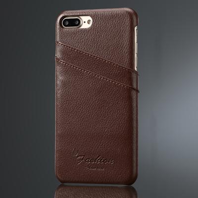 Fierre Shann Litchi textuur lederen draagtas voor iPhone 8 plus & 7 Plus met kaartsleuven (bruin)