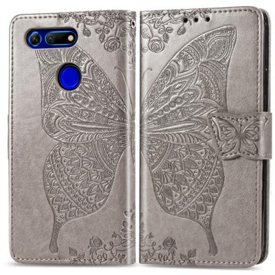Butterfly Love bloemen reliëf horizontale Flip lederen case voor Huawei V20 met houder & kaartsleuven & portemonnee & Lanyard (grijs)