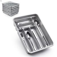 Plasticforte Bestekbak - 2x stuks - 6 vaks - zilver - 40 x 30 x 7 cm - bestekhouder